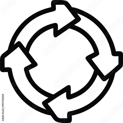 Dynamic circular process diagram with four arrows symbolizing a continuous repeating workflow