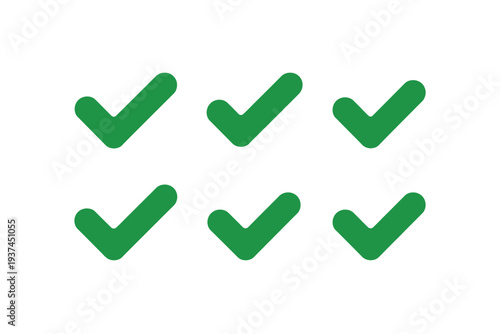 Green checkmarks on white background, approval symbols, tick marks, confirmation icons