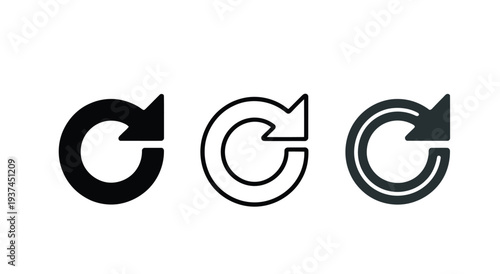 Black and Grey Circular Arrow Logos in Three Styles on White Background