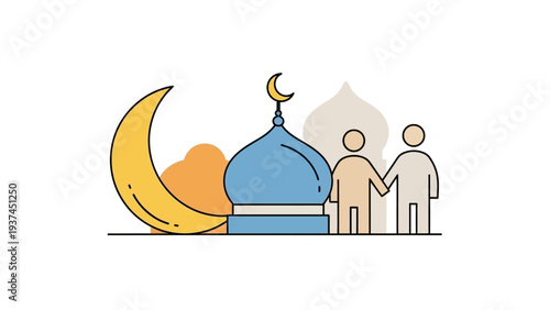 People standing in front of mosque.