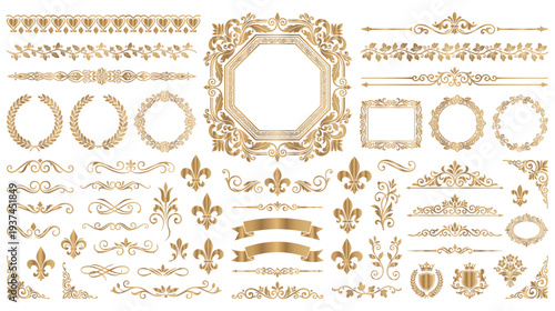 Classic golden frame collection with heraldic fleur de lis elements