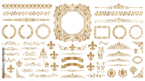 Tapety Classic golden frame collection with heraldic fleur de lis elements