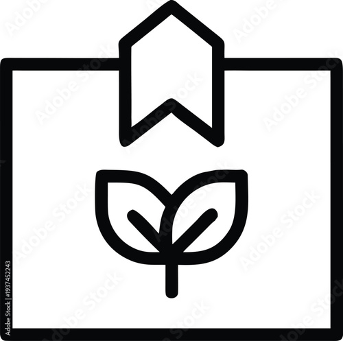 Eco friendly product package box with a green leaf symbol and bookmark for sustainable unboxing