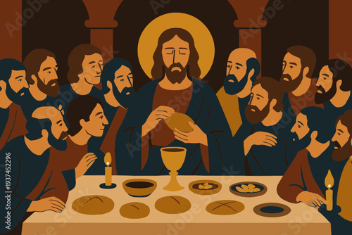 The Last Supper Table with Bread and Wine Instituted by Jesus on Maundy Thursday