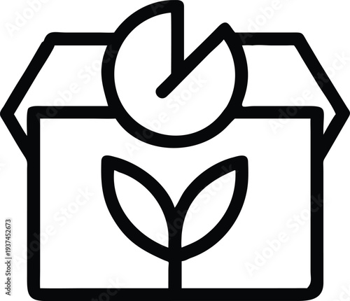 Eco friendly shipping package icon with a green plant and pie chart on top