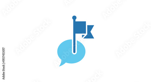 Blue Flag and Speech Bubble Icon.