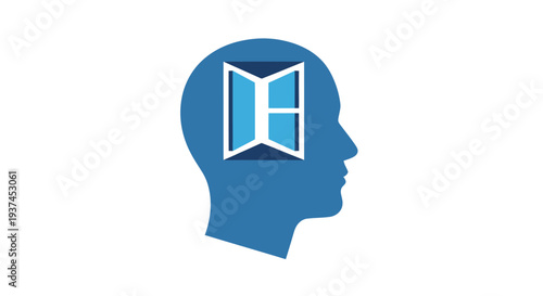 Blue head with open book inside.