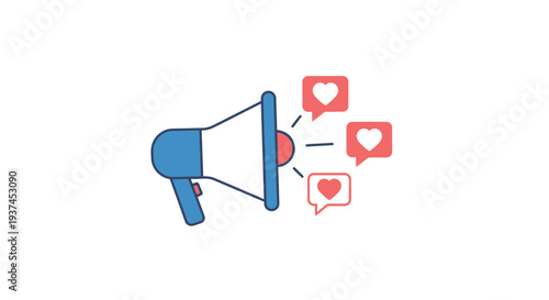 Blue Megaphone with Social Media Icons.