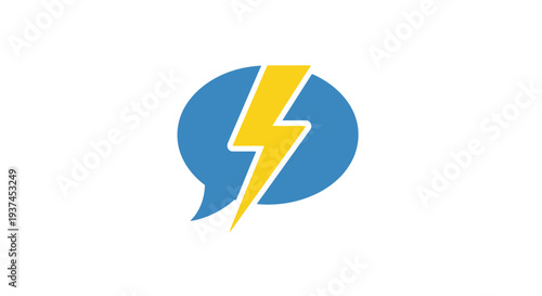 Blue speech bubble with yellow lightning.