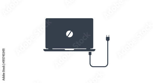 Black Laptop Computer with Cable.
