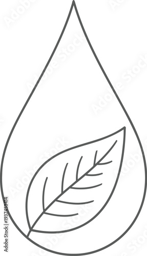 Minimalist water droplet with leaf illustration symbolizing nature and purity