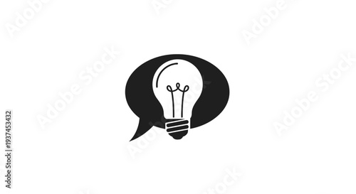 Black light bulb in speech bubble.