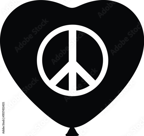 Peace symbol inside a heart shape with a balloon tail