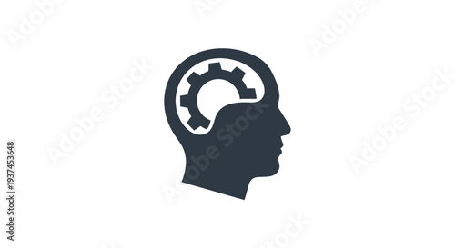Black silhouette of human head with gear.