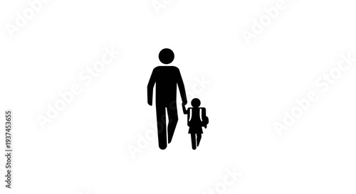 Black silhouette of adult and child.