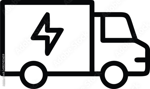 Electric Delivery Truck Line Icon with a Lightning Bolt Symbol for Eco Friendly Transport