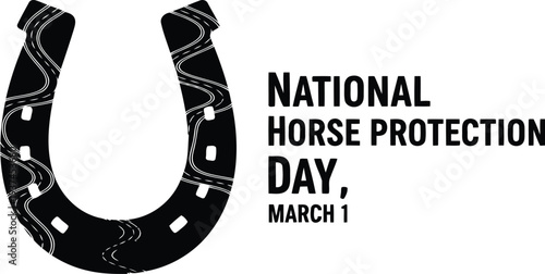 Graphic celebrating national horse protection day with a horseshoe symbol