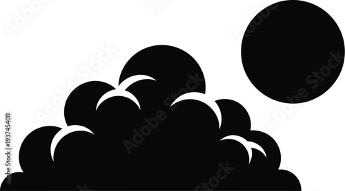 A simple black and white illustration of a cloud with the moon above it