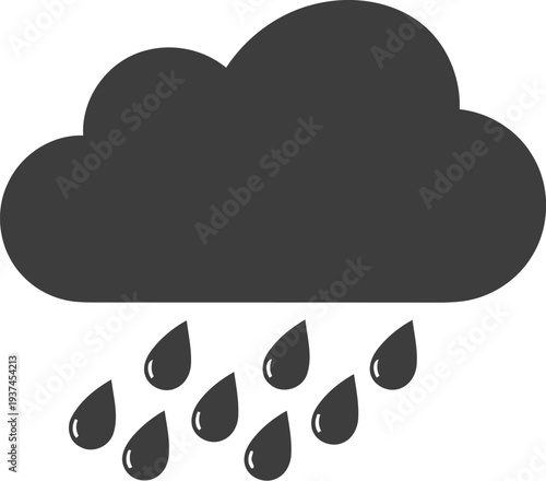 A simple illustration of a cloud releasing raindrops onto an open space