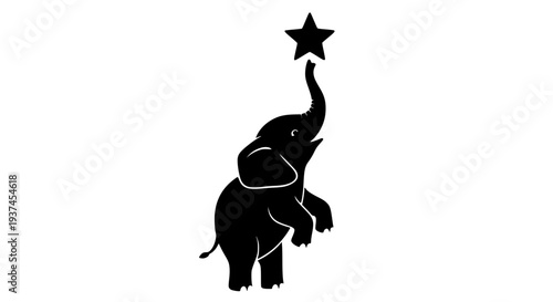Majestic Elephant Silhouette Reaching for a Radiant Star, Embodying Aspiration, Dreams, and the Pursuit of Excellence