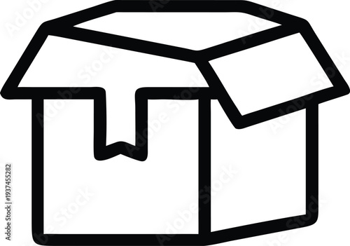Essential Black Line Icon Representing an Open Empty Cardboard Packaging Box Ready for Shipping