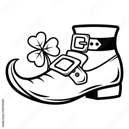 St patricks day irish leprechaun shoe with clover leaf holiday traditional symbol vector illustration isolated on transparent background