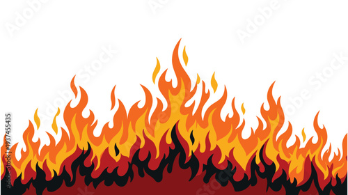 Fiery flame vector illustration isolated on white, fire border background