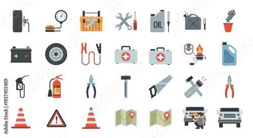 Collection of Various Tools and Equipment Icons.