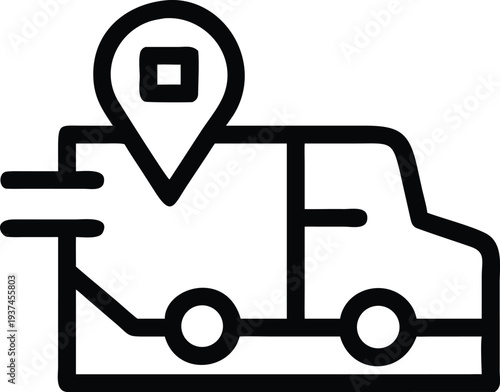 Express delivery service van with a location pin indicating fast shipping or logistics