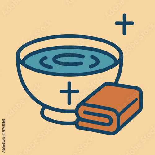 Symbolic Towel and Basin Icon for Maundy Thursday Foot Washing Tradition
