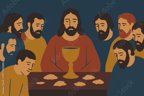 Detailed Last Supper with Focus on the Chalice of Wine on Maundy Thursday