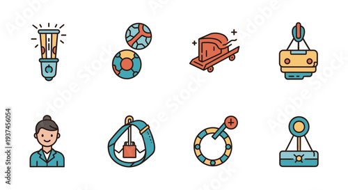 Colorful icons of innovation and technology.