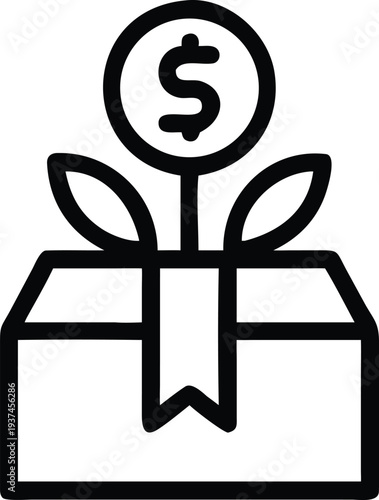 Financial Investment Growth Plant Growing from a Box with Dollar Coin