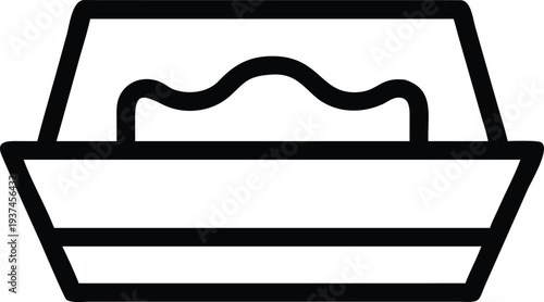 Food container with wavy substance inside a takeaway or storage package outline