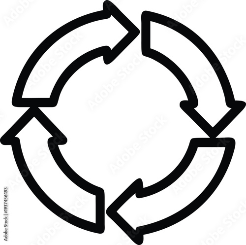 Four directional arrows forming a complete cycle representing constant rotation or circular movement
