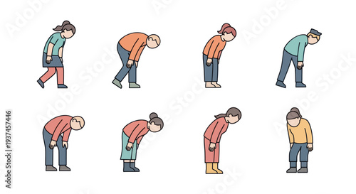 Flat style tired and exhausted people illustrations showing fatigue and low energy, perfect for health and wellness projects