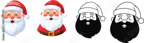 cute santa claus face set christmas character cartoon holiday mascot beard hat festive vector illustration isolated design
