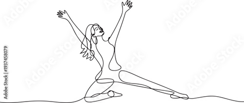 Continuous drawing in one line. Happy woman stretching. Vector illustration. Dancer dancing contemporary dance. one line Icon drawing