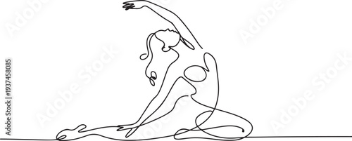 Continuous drawing in one line. Happy woman stretching. Vector illustration. Dancer dancing contemporary dance. one line Icon drawing