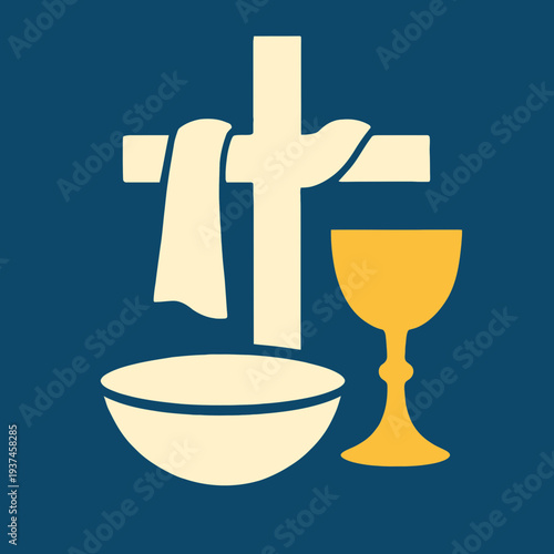 Symbolic Cross Formed by Towel Basin and Chalice for Maundy Thursday