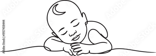 One line drawing illustration of a baby. Vector Abstract minimalist line drawing of small cute baby sleeping. one line Icon drawing