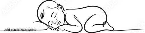 One line drawing illustration of a baby. Vector Abstract minimalist line drawing of small cute baby sleeping. one line Icon drawing