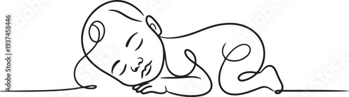One line drawing illustration of a baby. Vector Abstract minimalist line drawing of small cute baby sleeping. one line Icon drawing