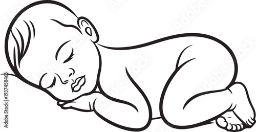 One line drawing illustration of a baby. Vector Abstract minimalist line drawing of small cute baby sleeping. one line Icon drawing