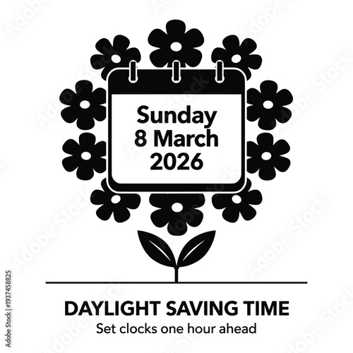 Daylight saving time calendar with flowers and leaves
