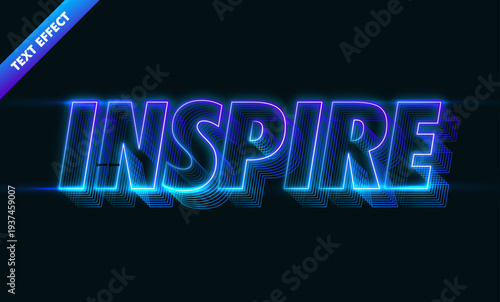 Inspire blue neon glowing echo line text effect with futuristic cyberpunk style