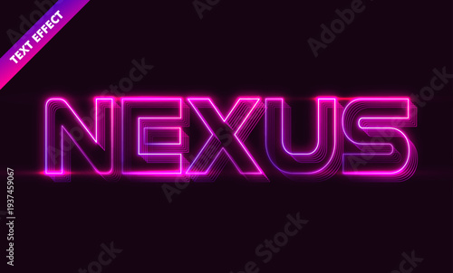 Nexus pink neon glowing echo Lline text effect with futuristic cyberpunk style