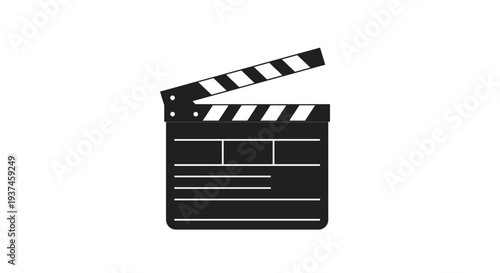 Minimalist black clapperboard icon for film and video production