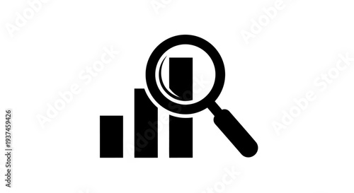 Magnifying glass on bar chart graph.