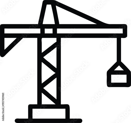 Industrial construction tower crane outline actively lifting a rectangular cargo container